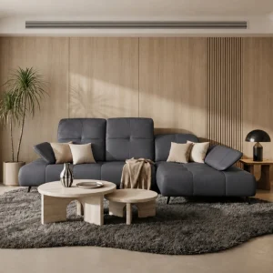 Ecksofa Bergamo Echtleder 280x180 cm mit verstellbarer Sitztiefe, verstellbare Kopfstützen moderne Metallbeine - luxuriöses Madras - K23 Dunkelgrau