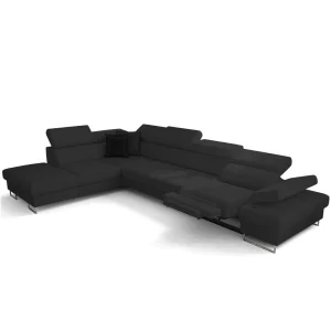 Ecksofa GALAXY RELAX 225×350 cm Schlaffunktion Bettkasten  Relaxfunktion, Schwarz( Austin Casual 21) 