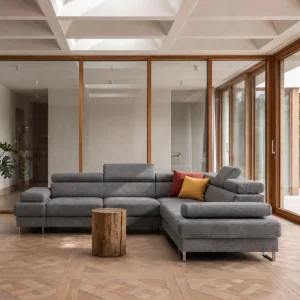 Ecksofa Galaxy MAX 280×280 cm mit Schlaffunktion – Stoffbezug TERRA Verstellbare Kopfstützen, Bettkasten - Terra 92, Dunkelgrau