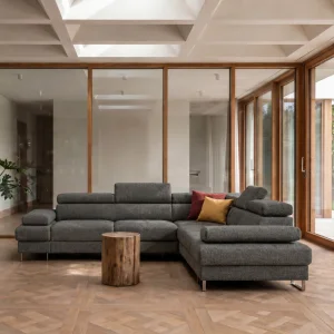 Ecksofa Galaxy MAX 280×280 cm mit Schlaffunktion, Verstellbare Kopfstützen und Bettkasten - Aragon 95, Dunkelgrau