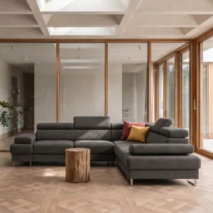 Ecksofa Galaxy MAX 280×280 cm mit Schlaffunktion, Verstellbare Kopfstützen und Bettkasten - Aragon 97