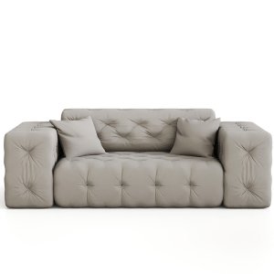 Sofa Modest 2-Sitzer – Chesterfield-Stil im Samtstoff Opera, breite Armlehnen & dekorative Kissen - Creme