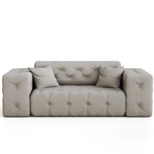 Sofa Modest 2-Sitzer – Chesterfield-Stil im Samtstoff Opera, breite Armlehnen & dekorative Kissen