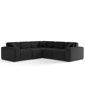 Luga Ecksofa – Velvet, Komfort & dekorative Kissen inklusive - Schwarz