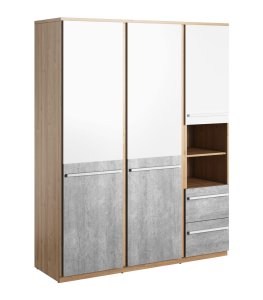 Kleiderschrank PLANO 1 Dreitüriger mit Kleiderstange, zwei Schubladen und zwei Nischen