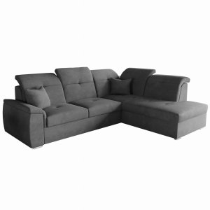 Ecksofa BONO L mit Schlaffunktion, Bettkasten und verstellbaren Kopfstützen – 255x202 cm - Dunkelgrau