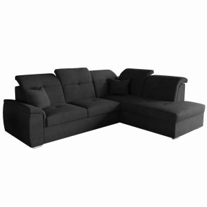 Ecksofa BONO L mit Schlaffunktion, Bettkasten und verstellbaren Kopfstützen – 255x202 cm - Schwarz