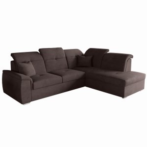 Ecksofa BONO L mit Schlaffunktion, Bettkasten und verstellbaren Kopfstützen – 255x202 cm - Braun 