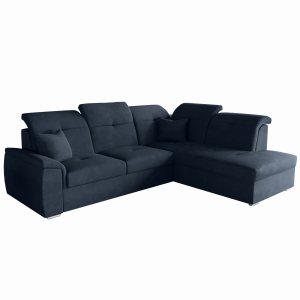 Ecksofa BONO L mit Schlaffunktion, Bettkasten und verstellbaren Kopfstützen – 255x202 cm - Dunkelblau