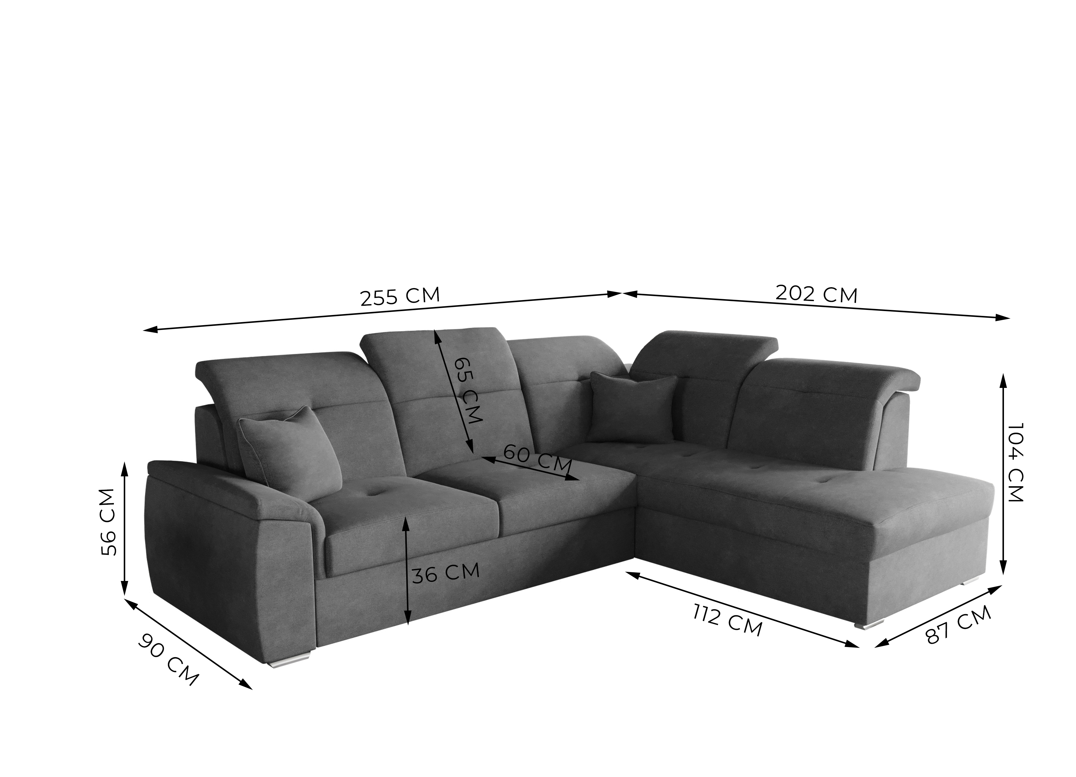 Ecksofa Maße Schlaffunktion Bettkasten Grau