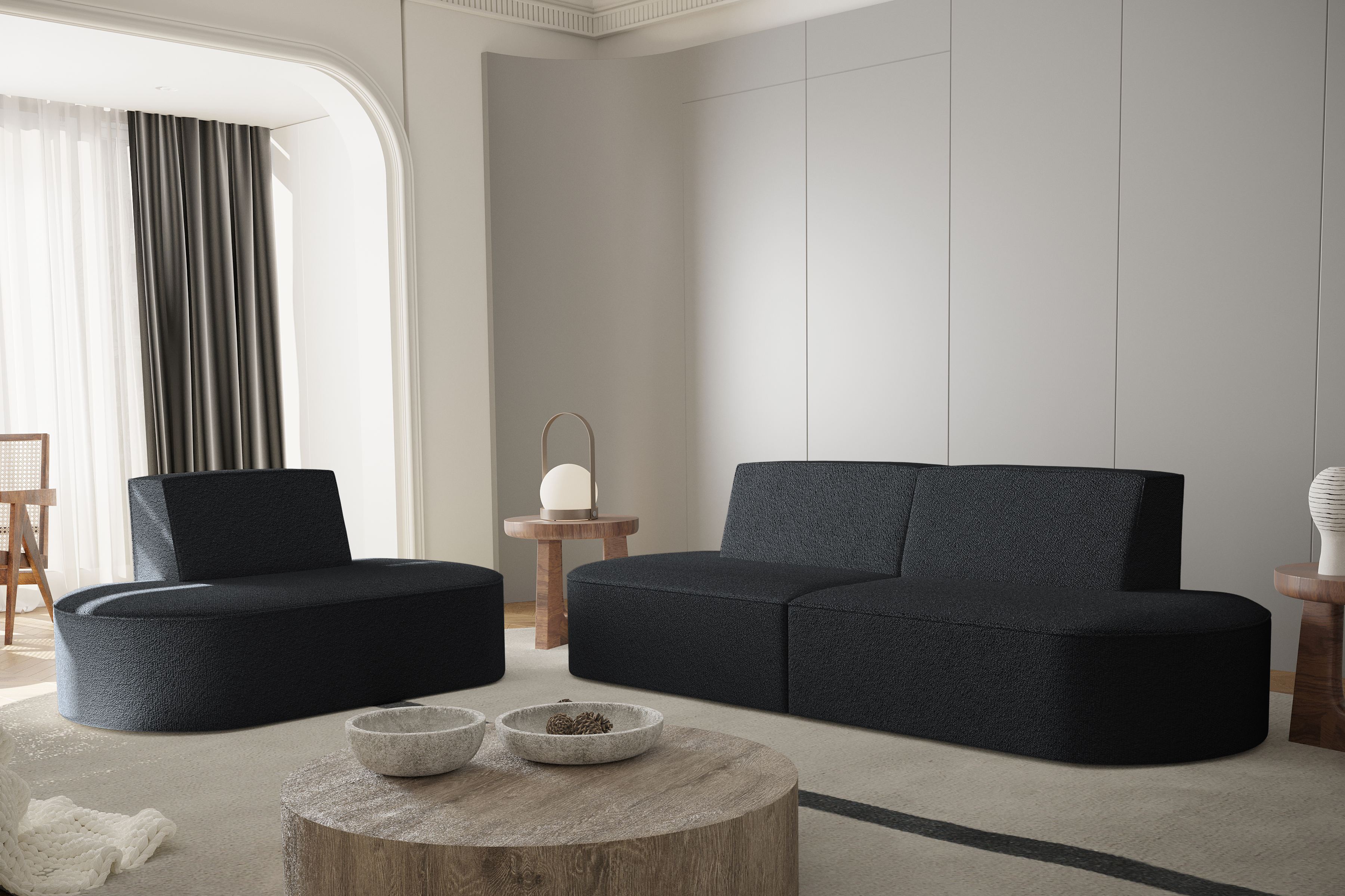 Sessel Dalia 1+2 Set Schwarz Boucle