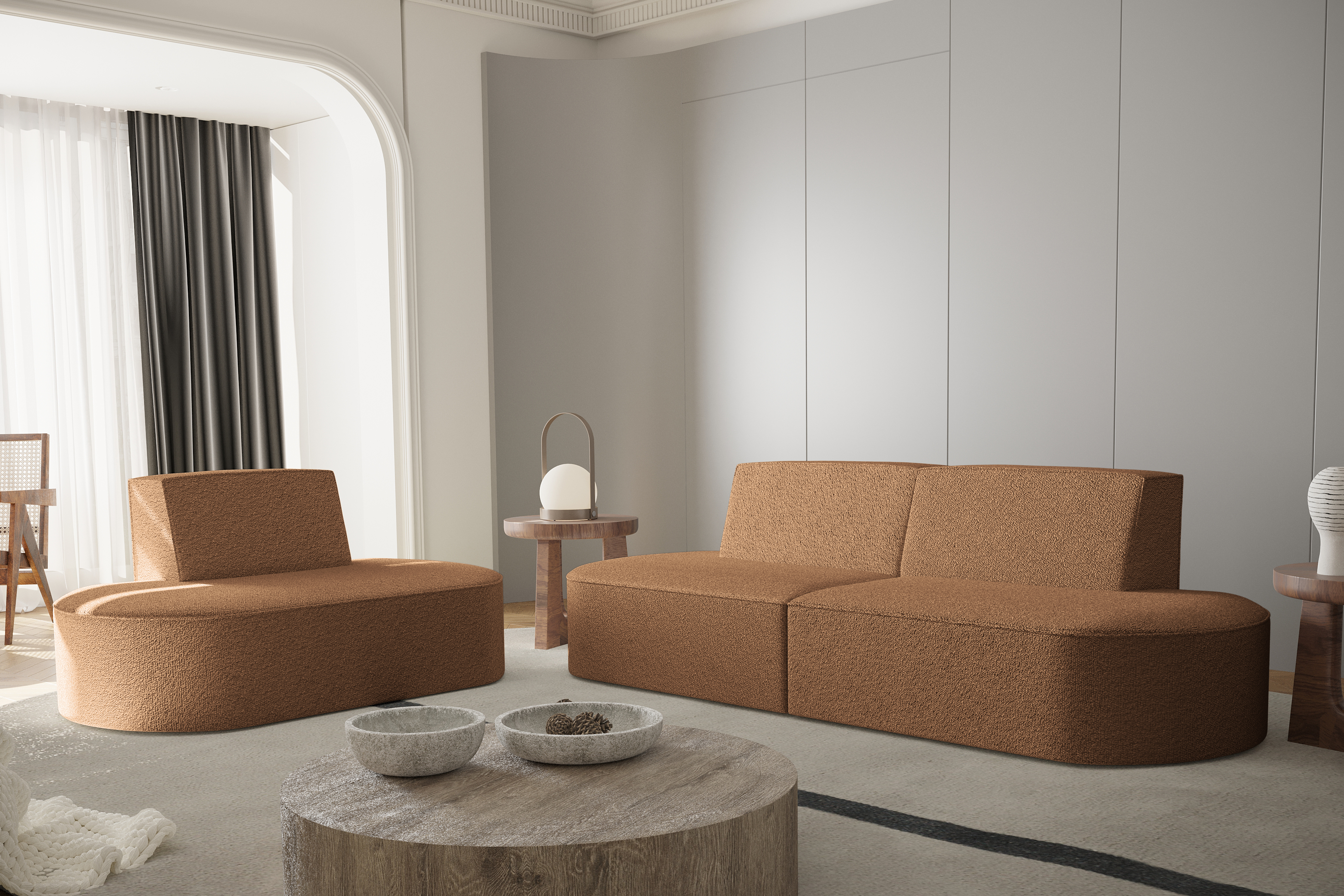 Sessel Dalia 1+2 Set Orange Boucle