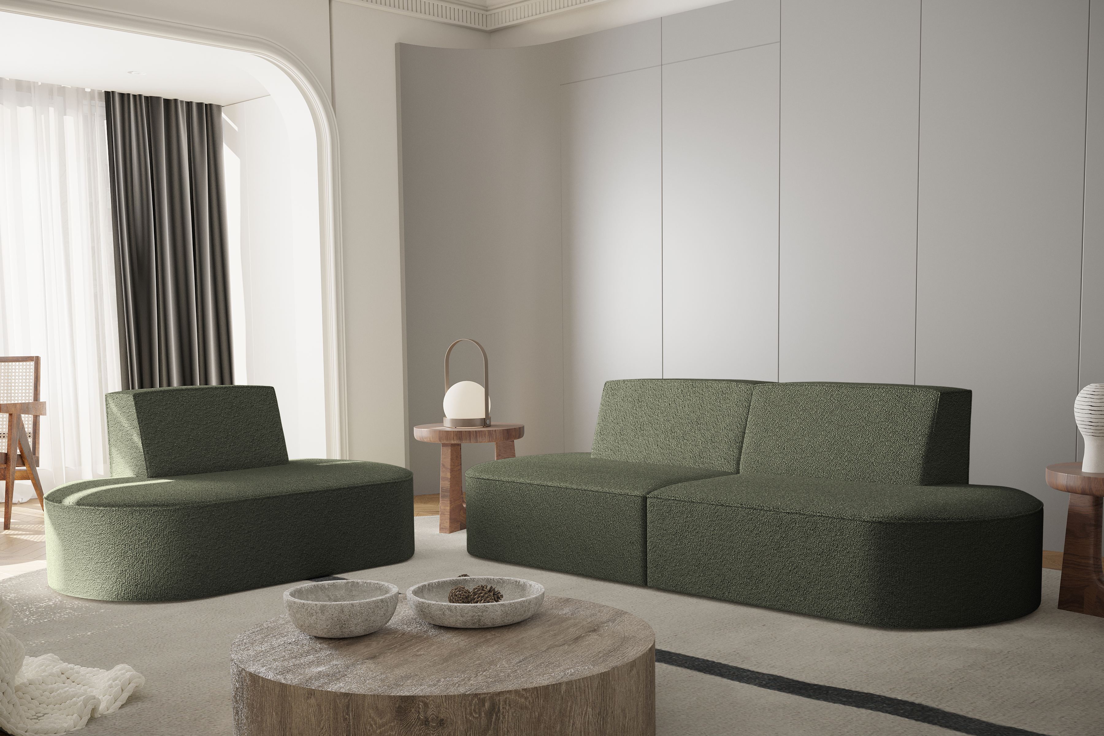 Sessel Dalia 1+2 Set dunkelgrün Boucle