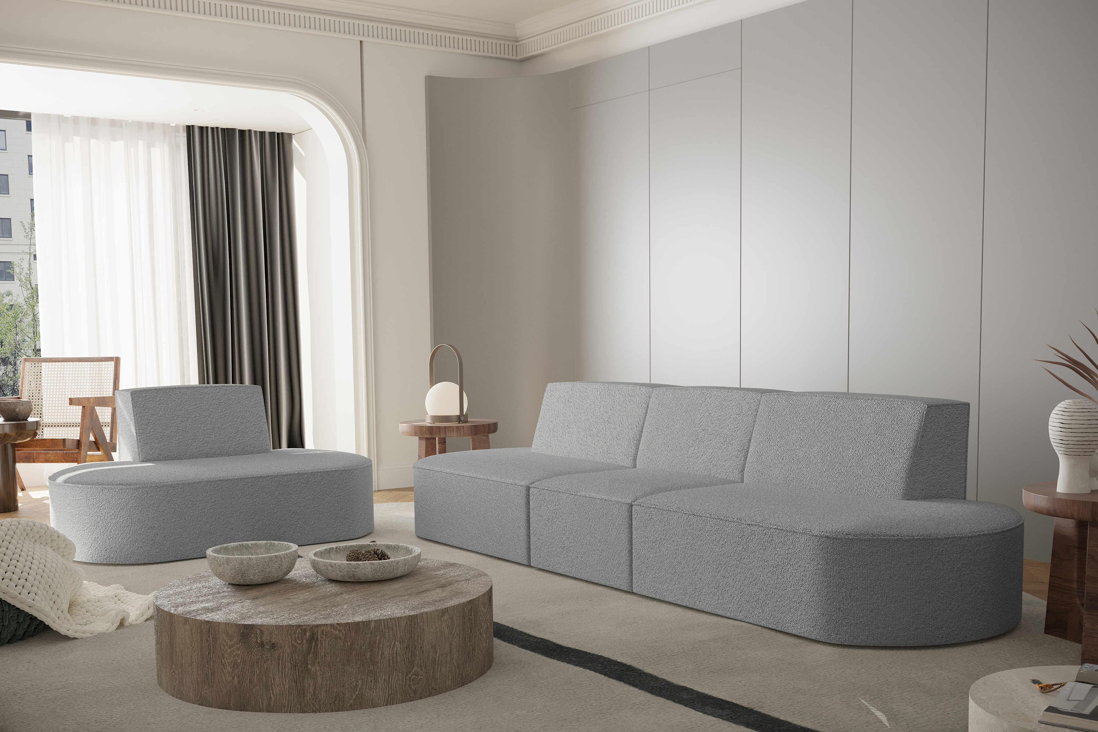 Sessel Dalia 1+3 Set grau Boucle