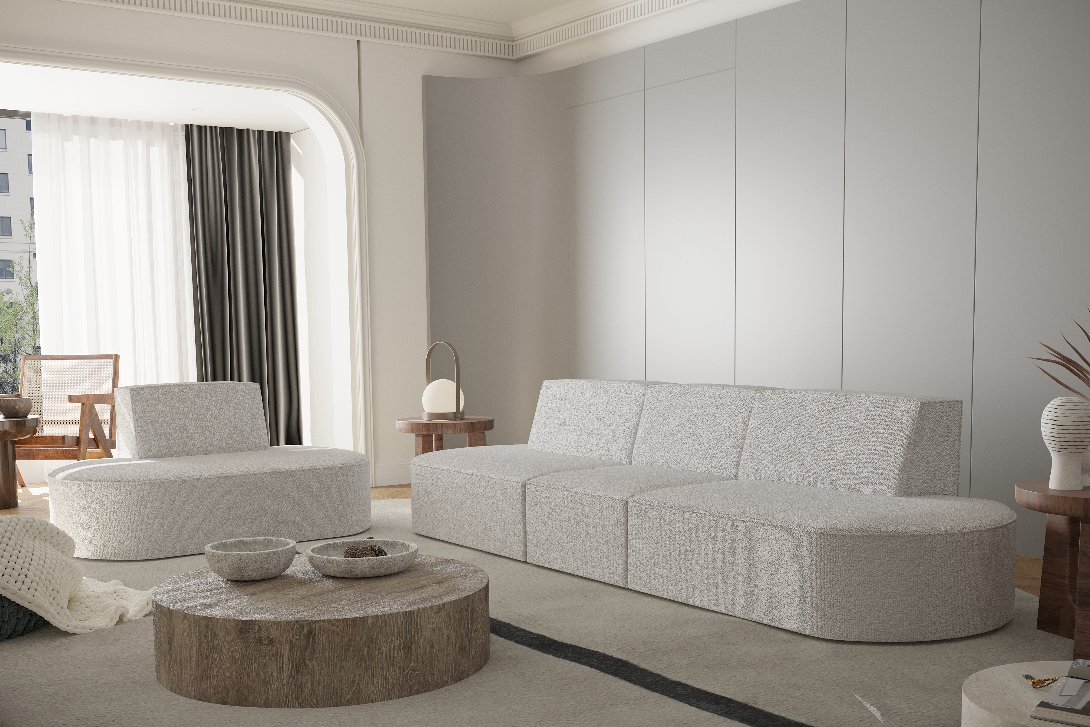 Sessel Dalia 1-Sitzer Creme Boucle Dekor