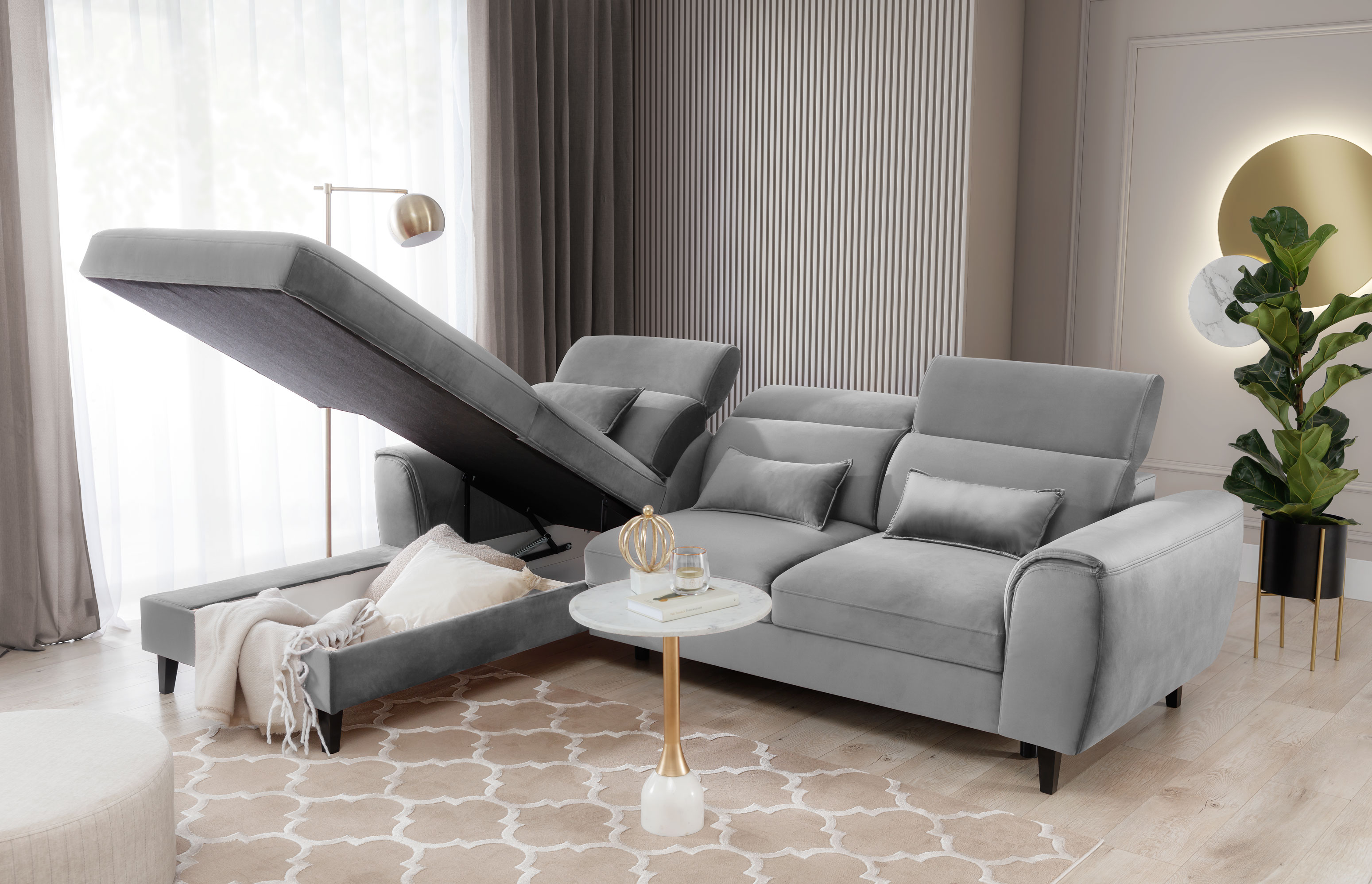 Ecksofa FOBLE grau Bettkasten
