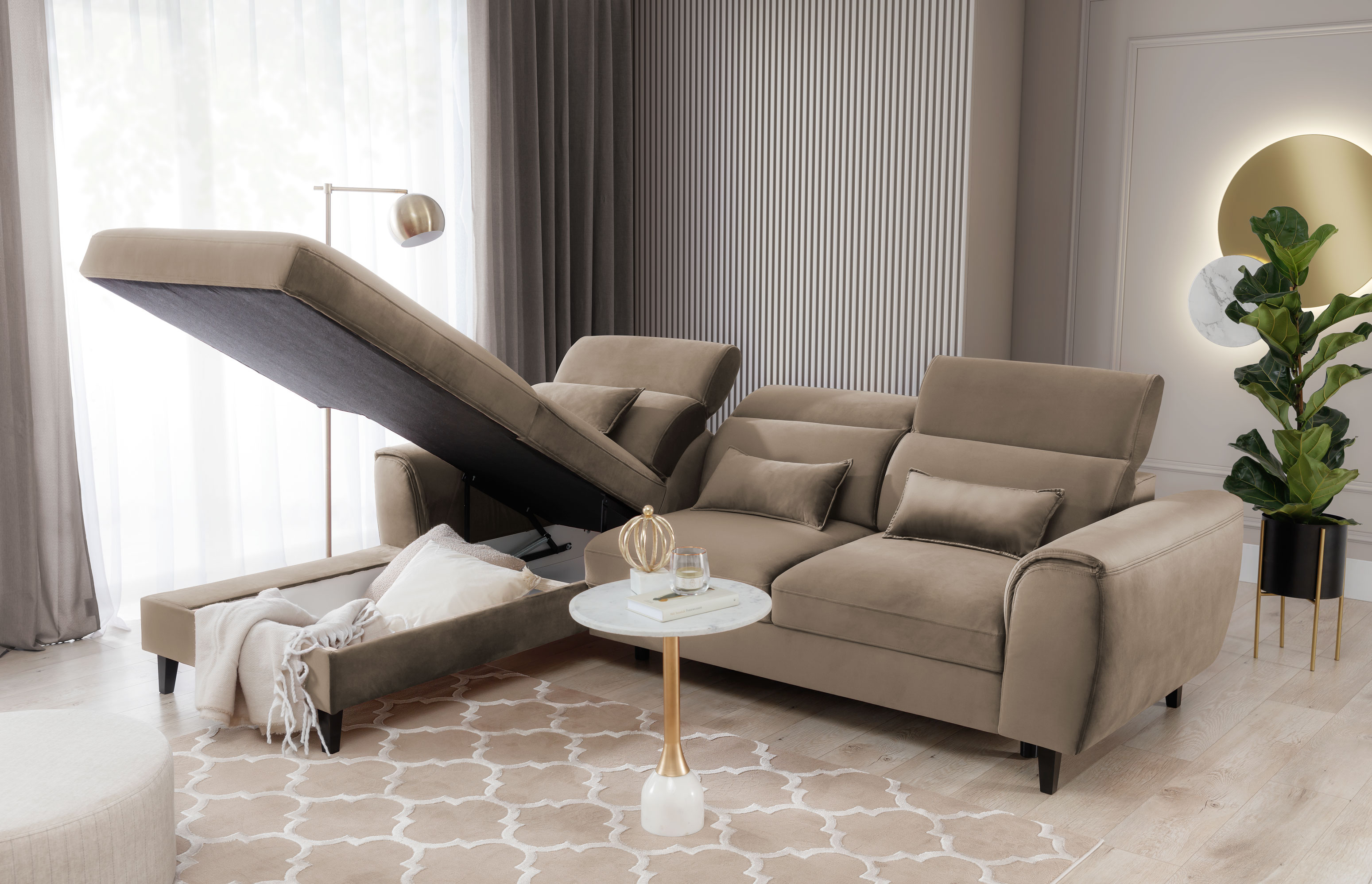 Ecksofa FOBLE beige Bettkasten