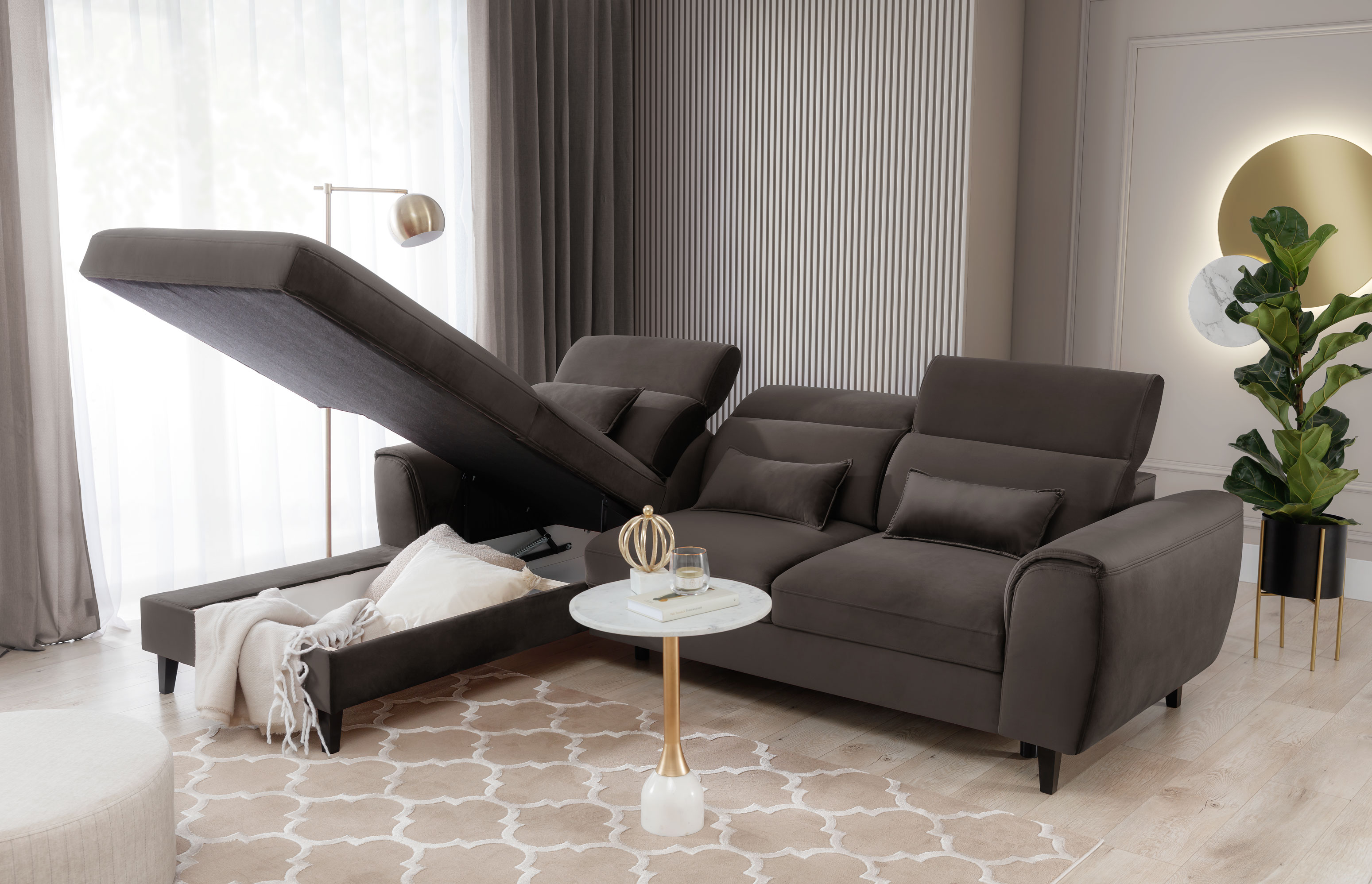 Ecksofa FOBLE ashfahl Bettkasten