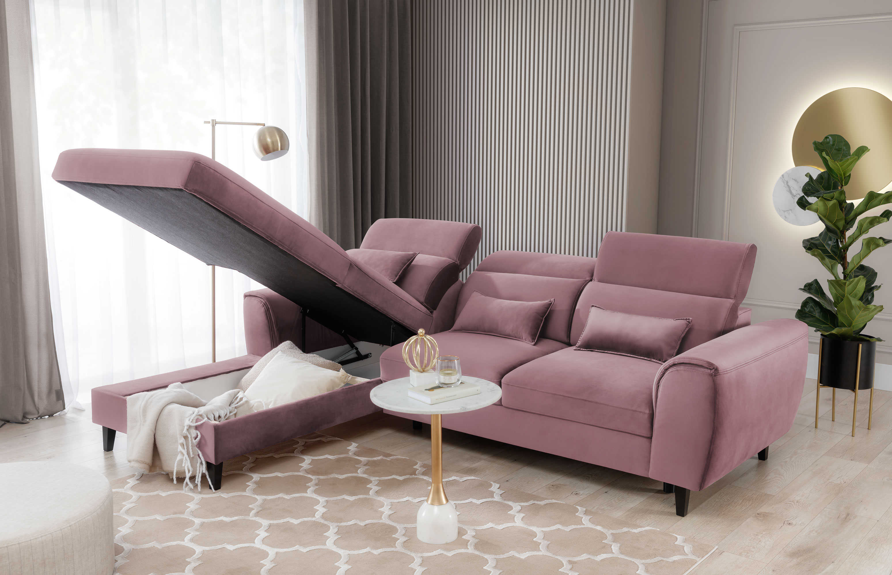 Ecksofa FOBLE dunekrosa Bettkasten