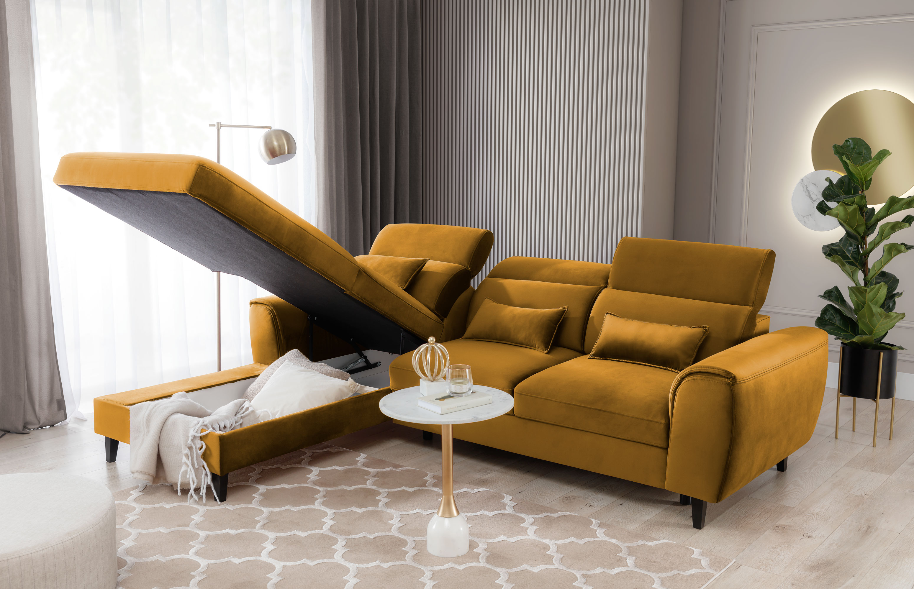Ecksofa FOBLE senf Bettkasten