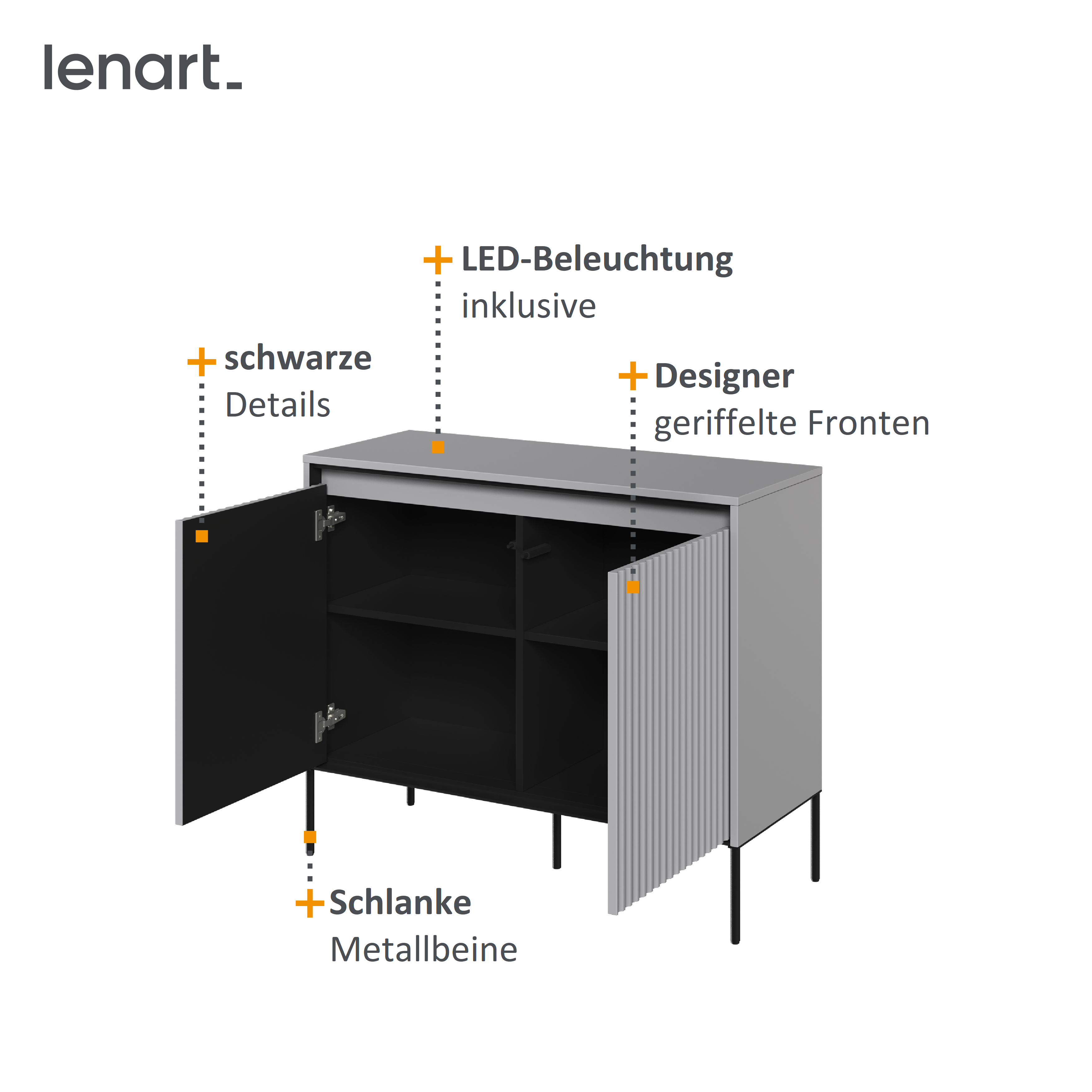 Trend Kommode 2 Grau Spezifikation