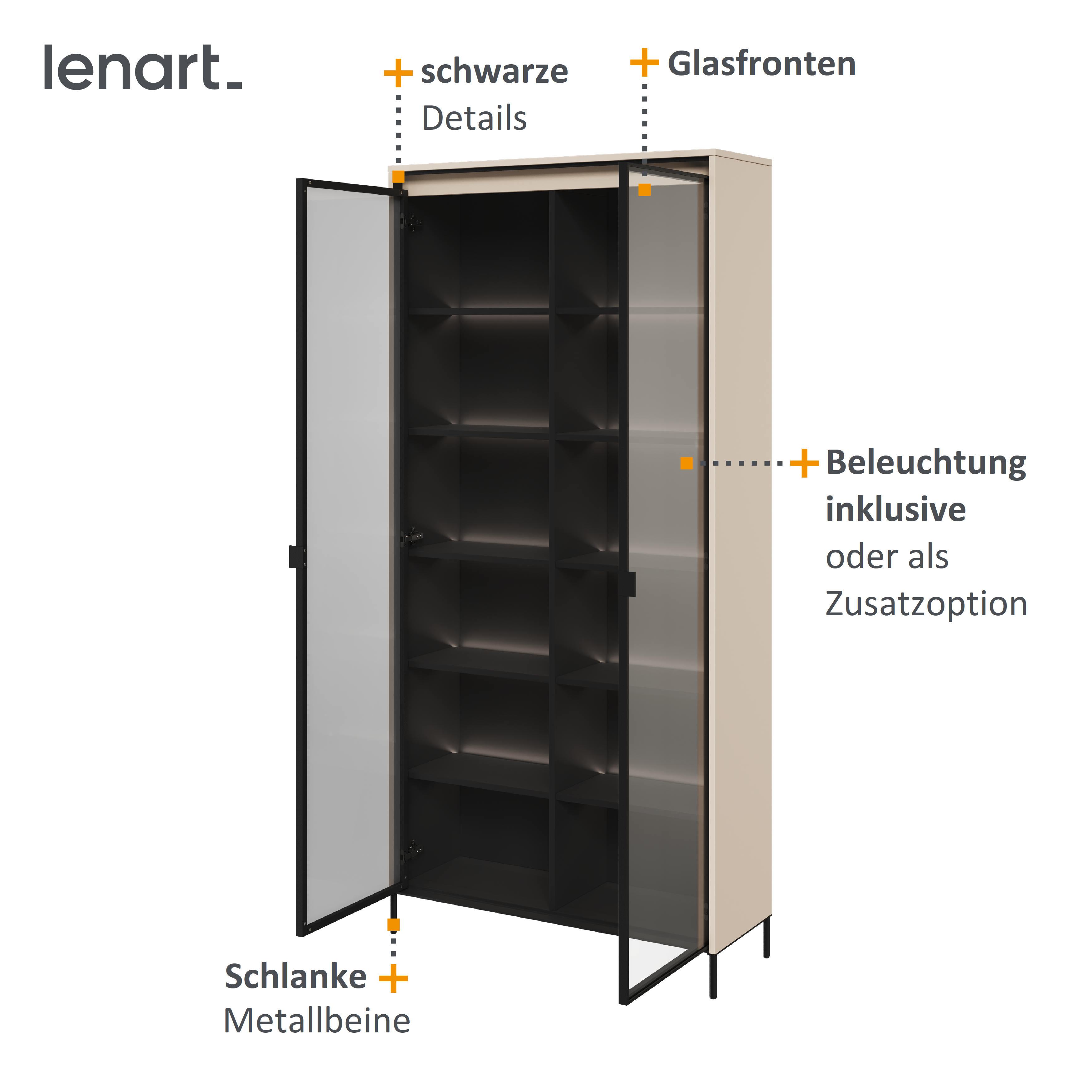 Trend 7 Vitrine Sandbeige Spezifikation