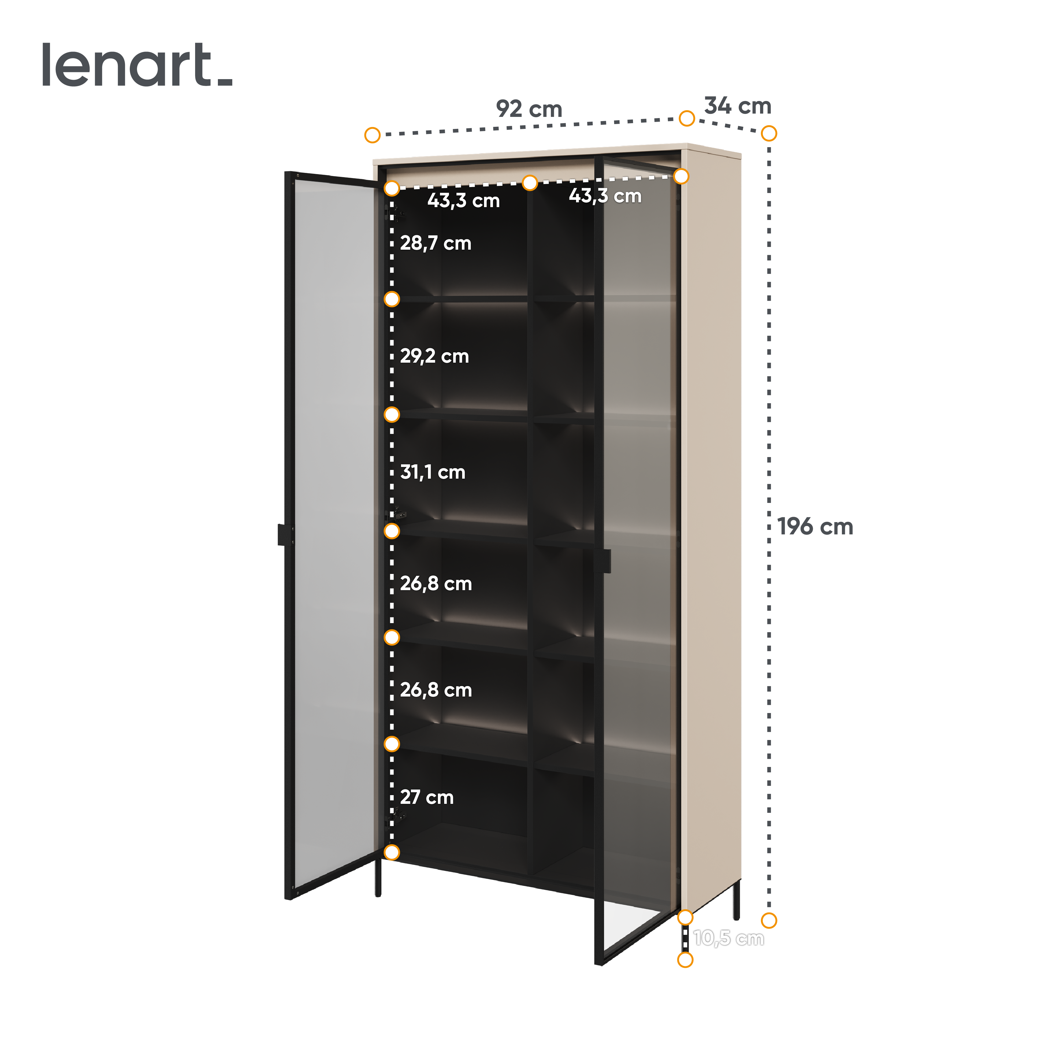 Trend 7 Vitrine Sanbeige Abmessungen
