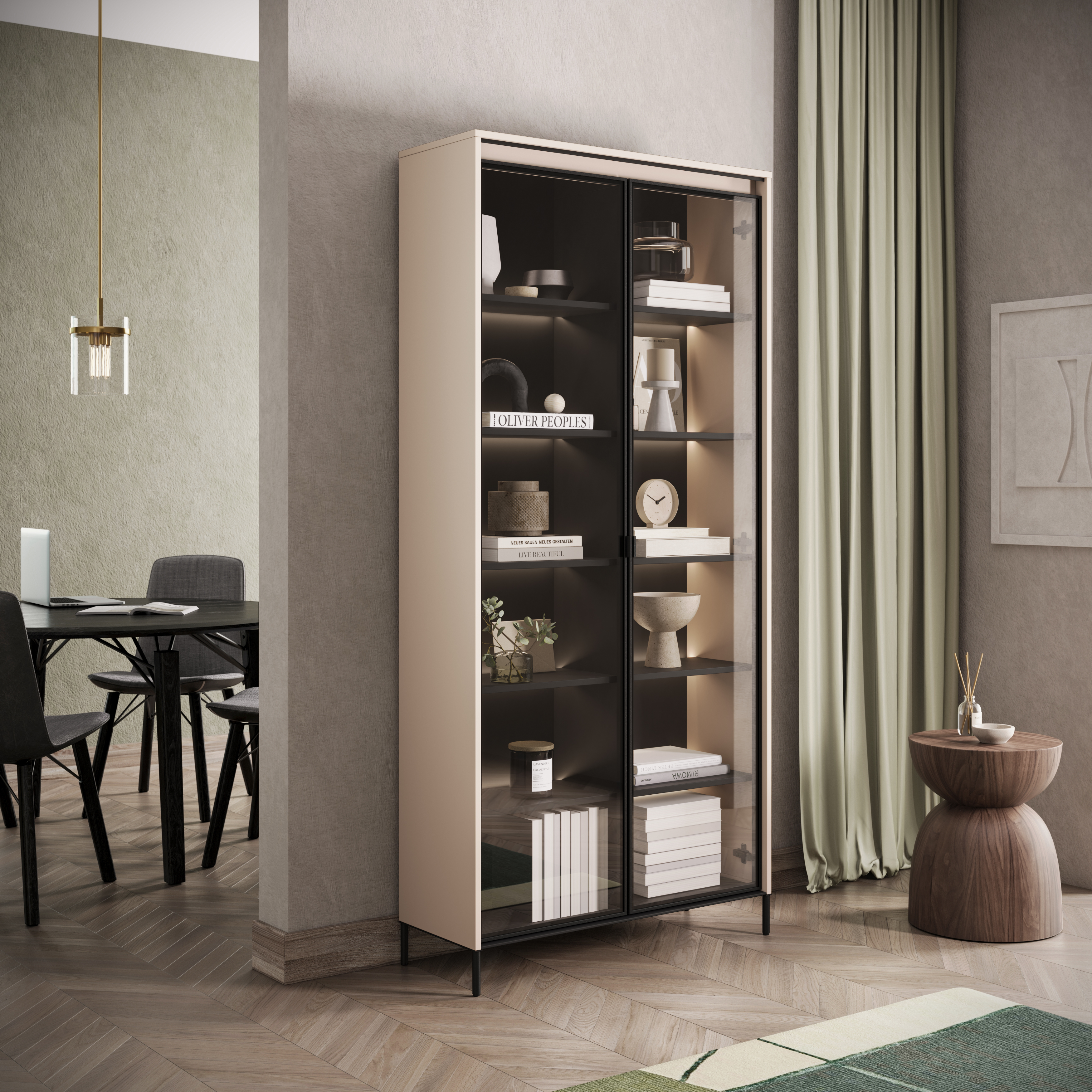 Trend 7 Vitrine Sandbeige Dekor