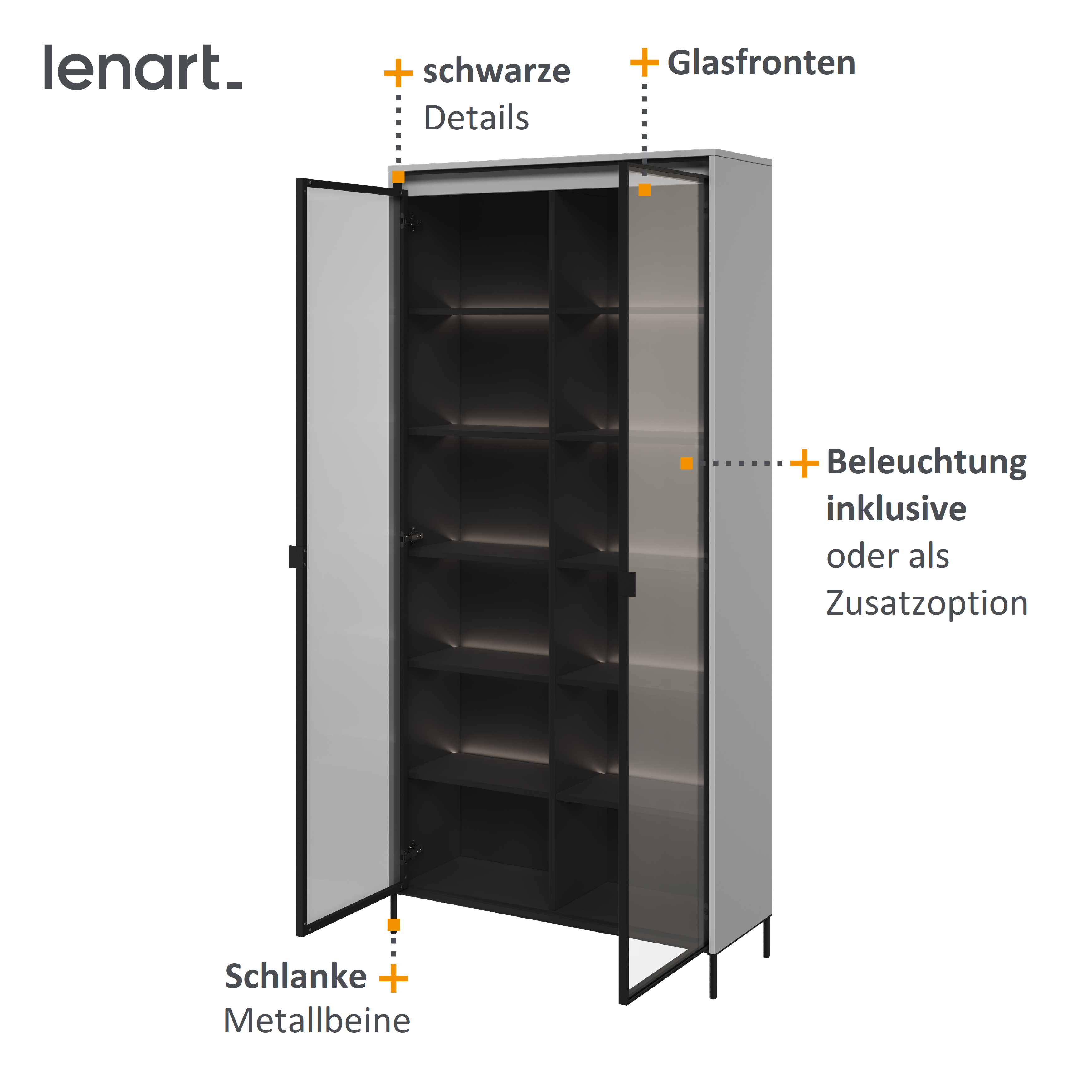 Trend 7 Vitrine Grau Spezifikation