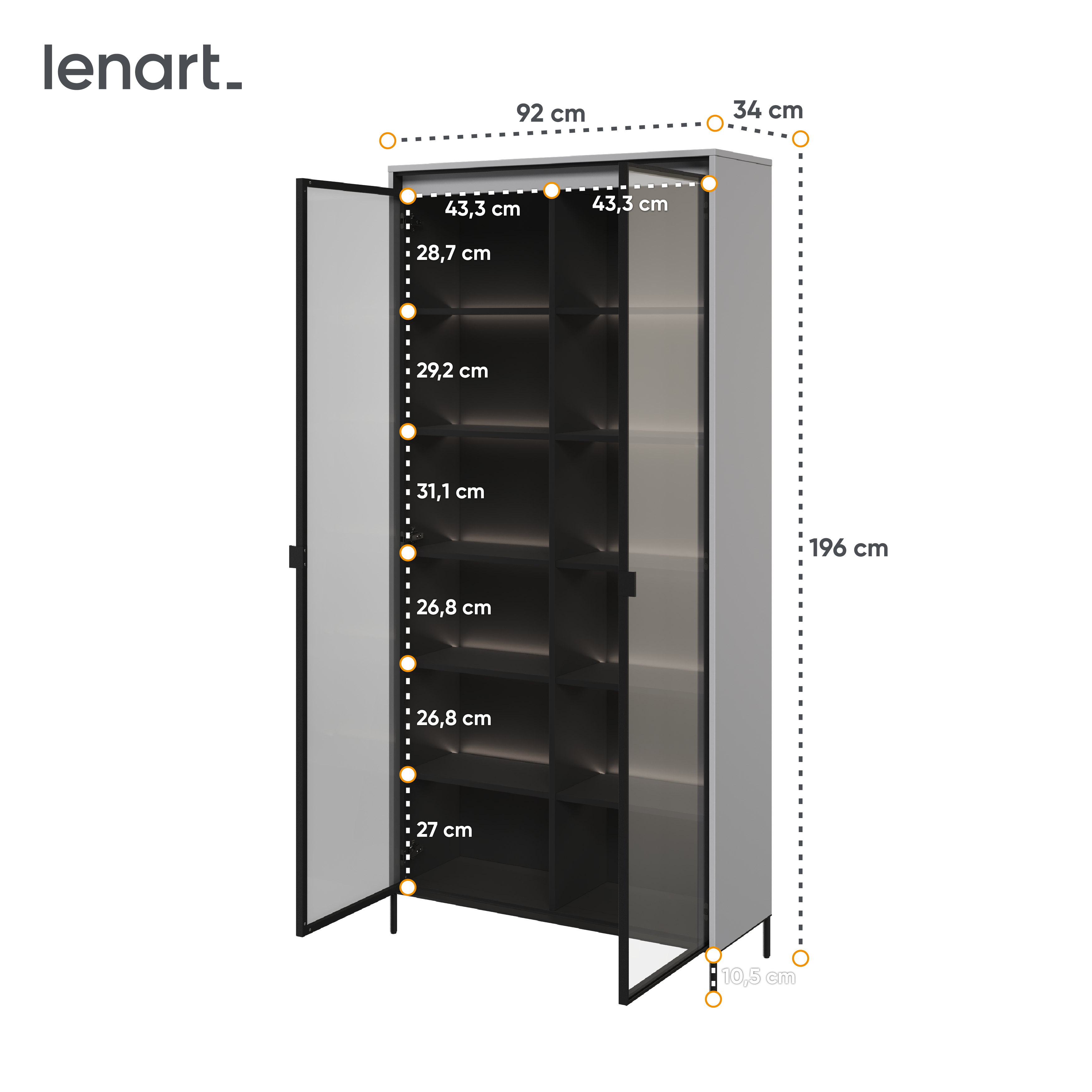 Trend 7 Vitrine Grau Abmessungen