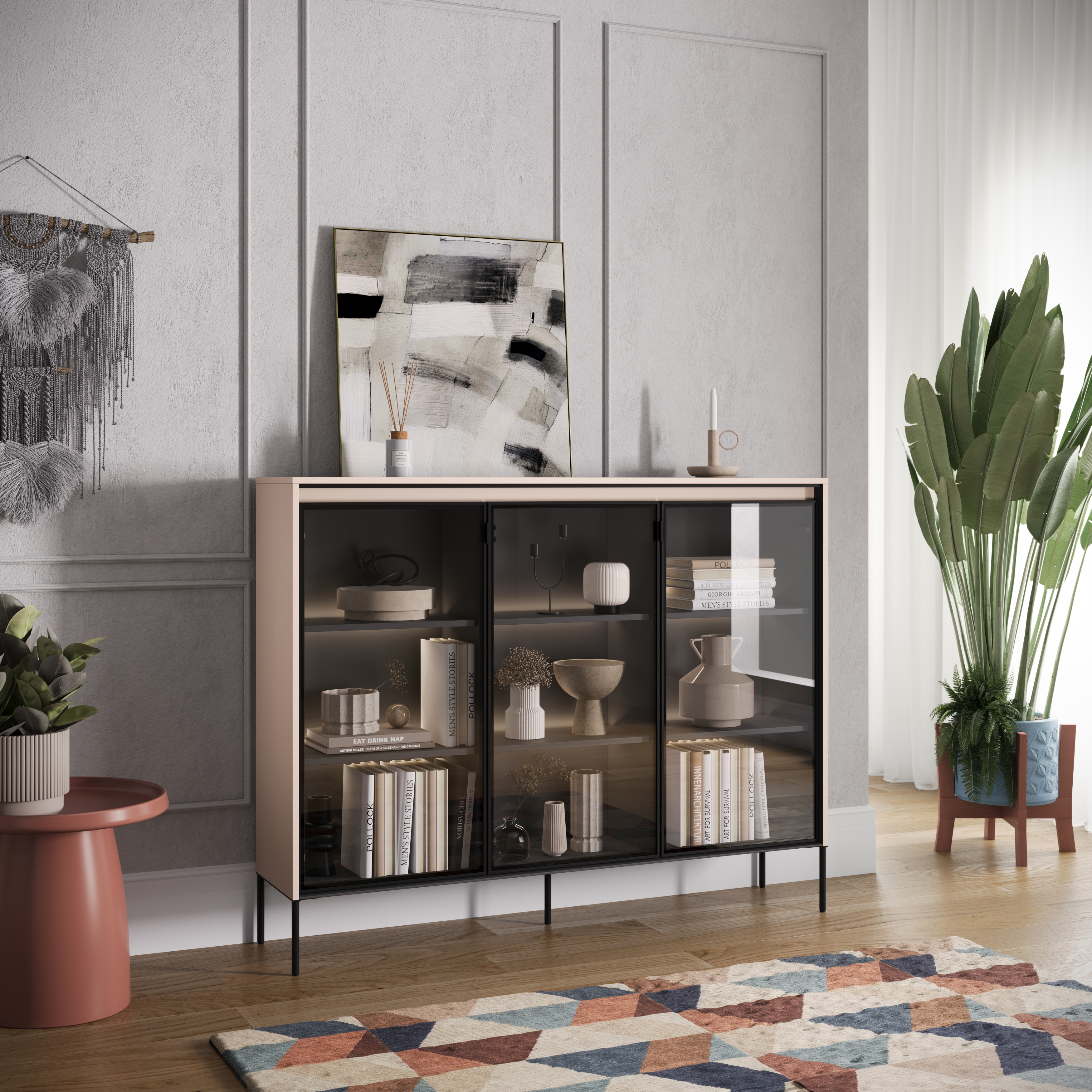 Trend 8 Vitrine Sandbeige Dekor