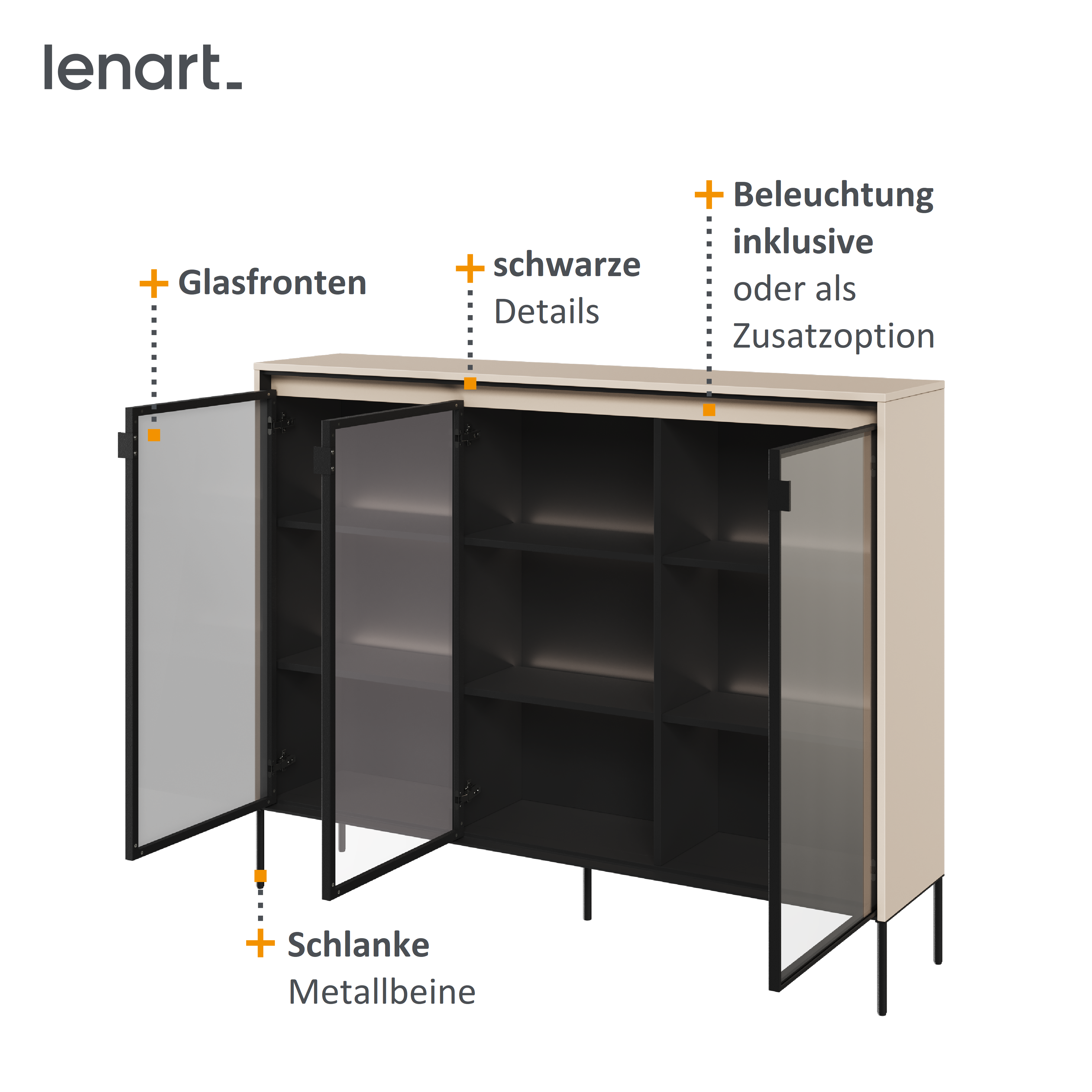 Trend 8 Vitrine Sandbeige Spezifikation