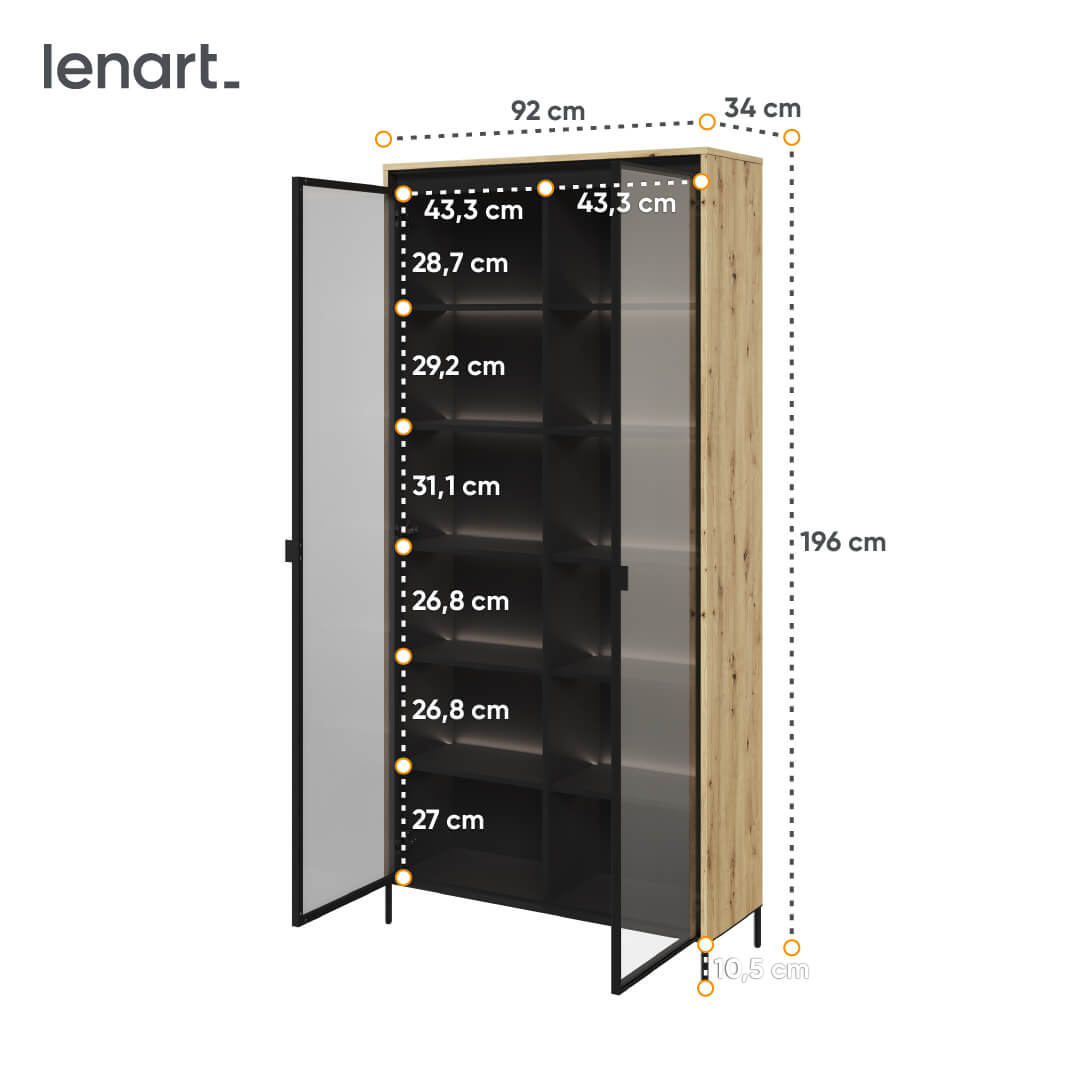 Trend 7 Vitrine Eiche Artisan Abmessungen