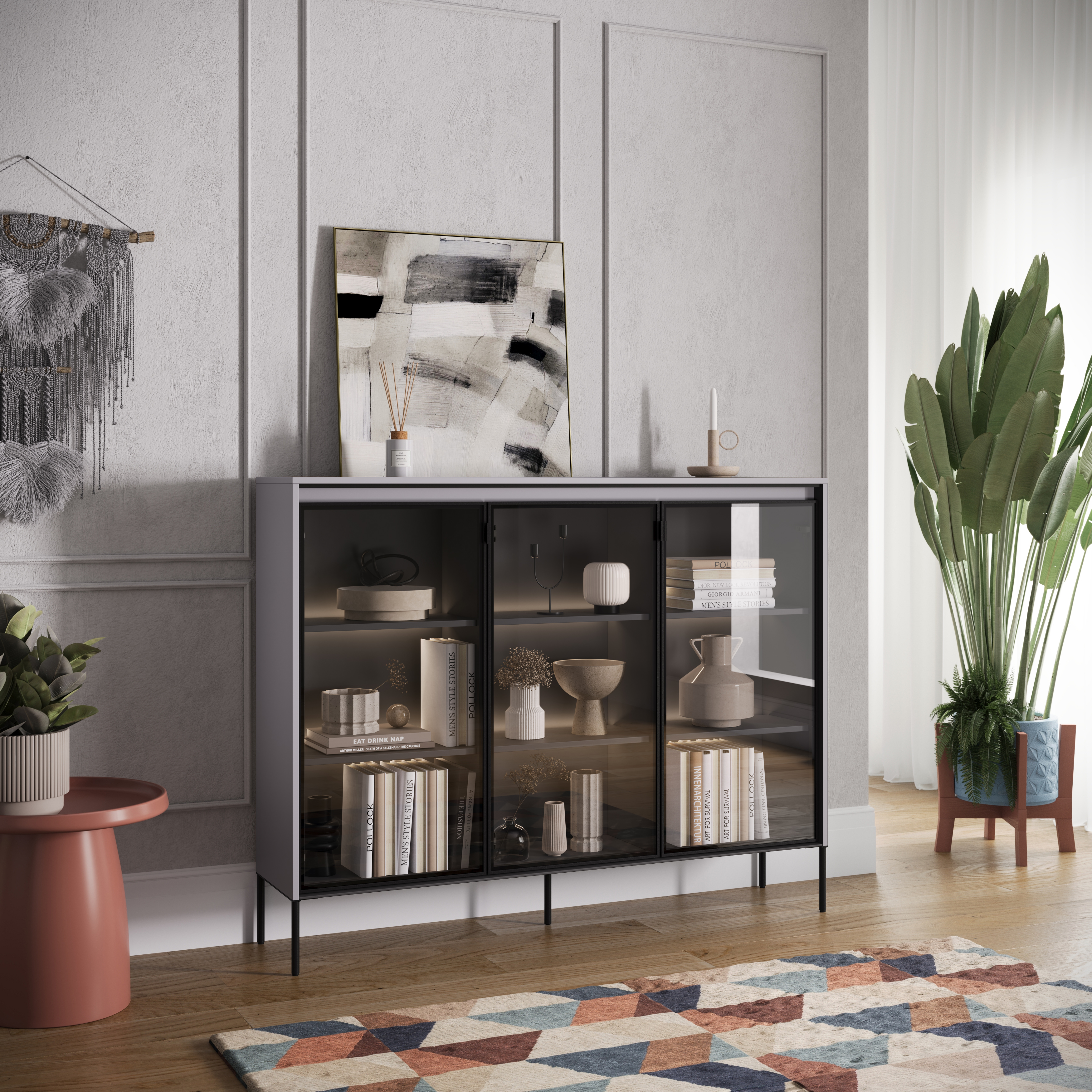 Trend 8 Vitrine Grau Dekor