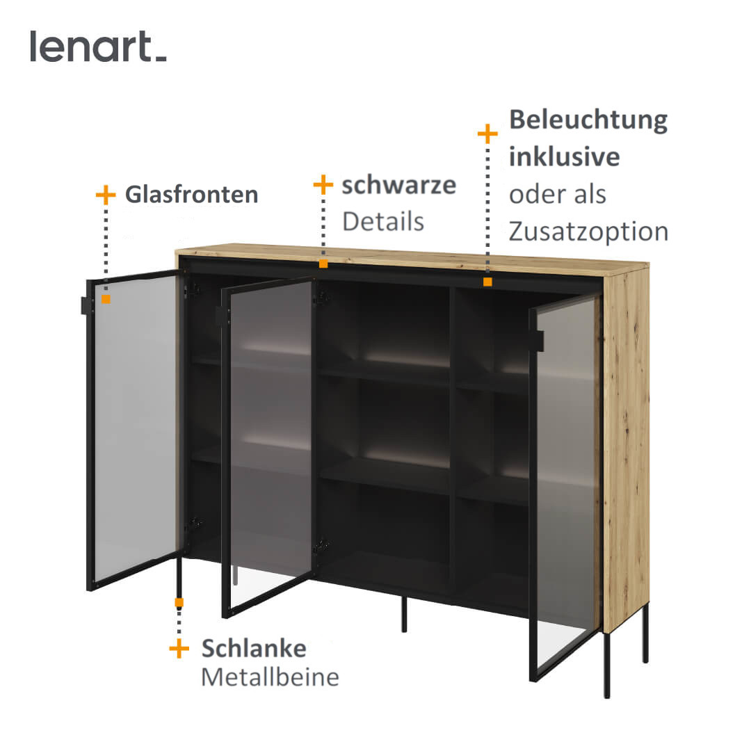 Trend 8 Vitrine Eiche Artisan Spezifikation