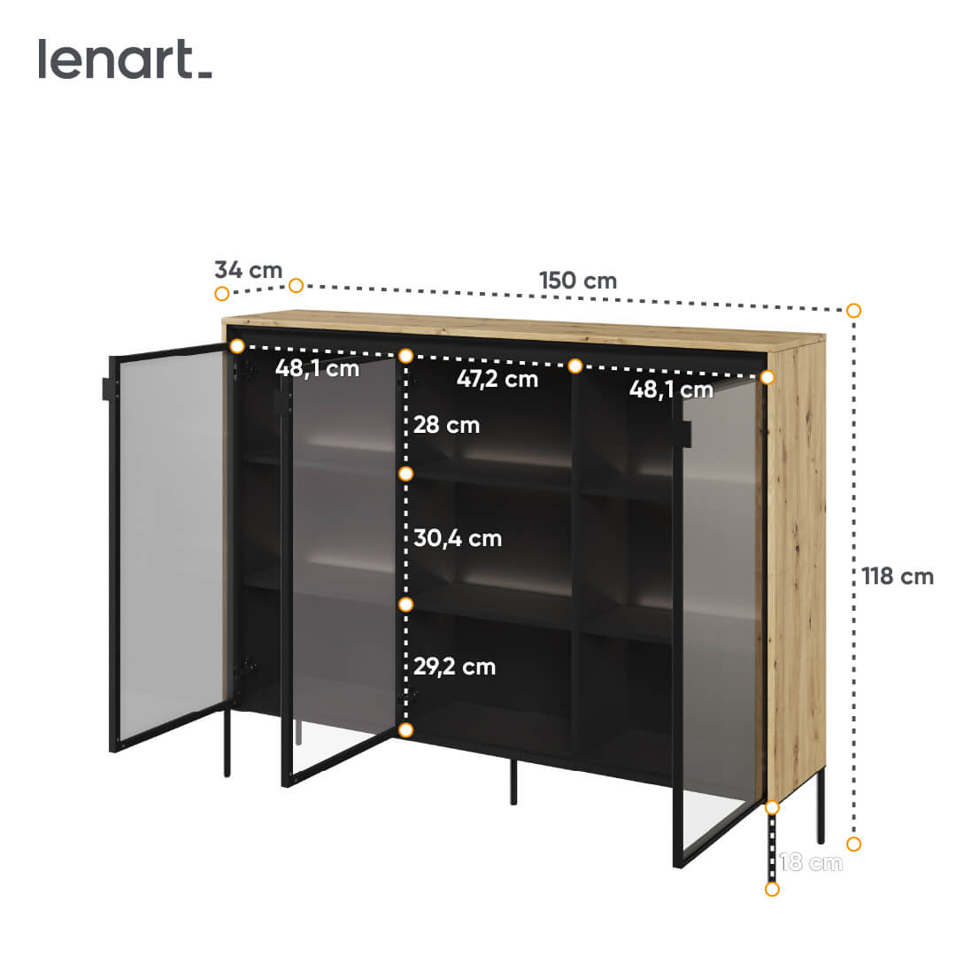 Trend 8 Vitrine Eiche Artisan Abmessungen